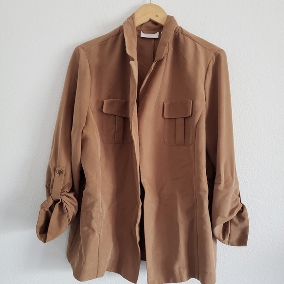 Chico's cream trench style belted jacket - Picture 4 of 5